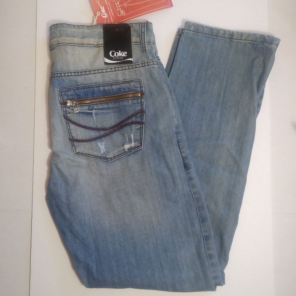 COKE Denim Jeans Distressed NEW 34x32 Coca-Cola